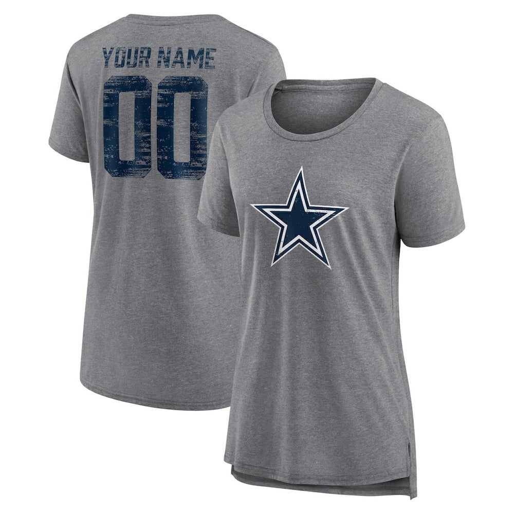 Dallas Cowboys Women's Heritage Custom Name & Number Tri-Blend T-Shirt Gray | NFL