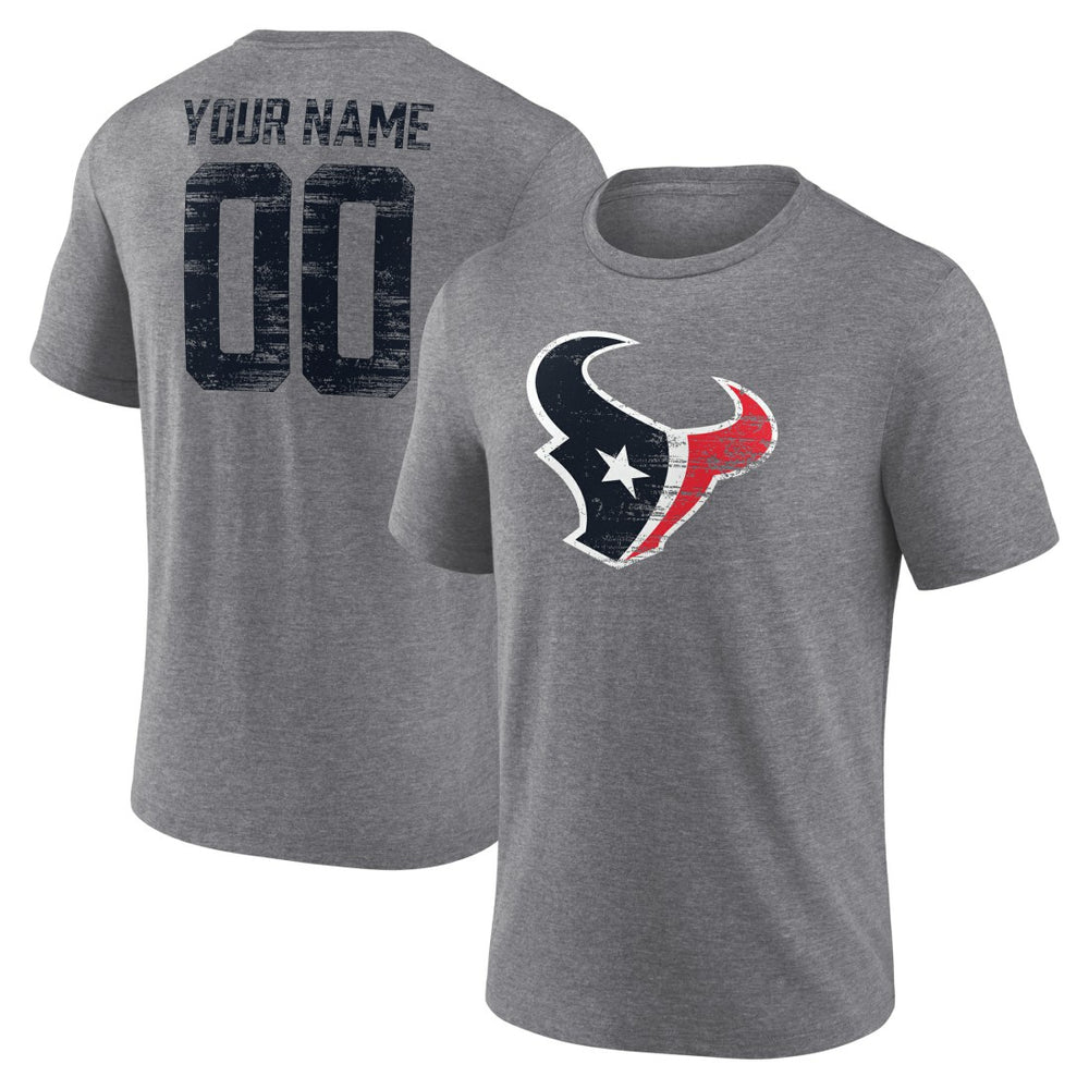 Houston Texans Heritage Custom Name & Number Tri-Blend T-Shirt Gray | NFL