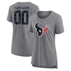 Houston Texans Women's Heritage Custom Name & Number Tri-Blend T-Shirt Gray | NFL