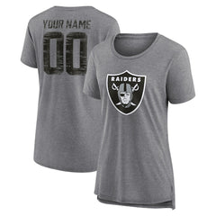 Las Vegas Raiders Women's Heritage Custom Name & Number Tri-Blend T-Shirt Gray | NFL