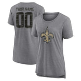 New Orleans Saints Women's Heritage Custom Name & Number Tri-Blend T-Shirt Gray | NFL