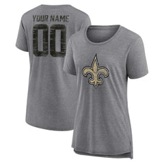 New Orleans Saints Women's Heritage Custom Name & Number Tri-Blend T-Shirt Gray | NFL