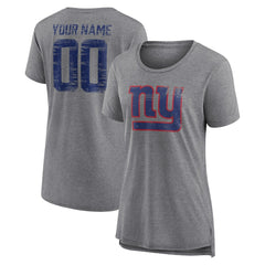 New York Giants Women's Heritage Custom Name & Number Tri-Blend T-Shirt Gray | NFL