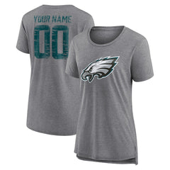 Philadelphia Eagles Women's Heritage Custom Name & Number Tri-Blend T-Shirt Gray | NFL