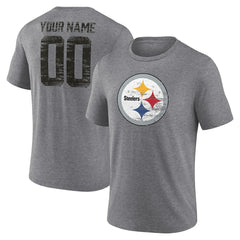 Pittsburgh Steelers Heritage Custom Name & Number Tri-Blend T-Shirt Gray | NFL