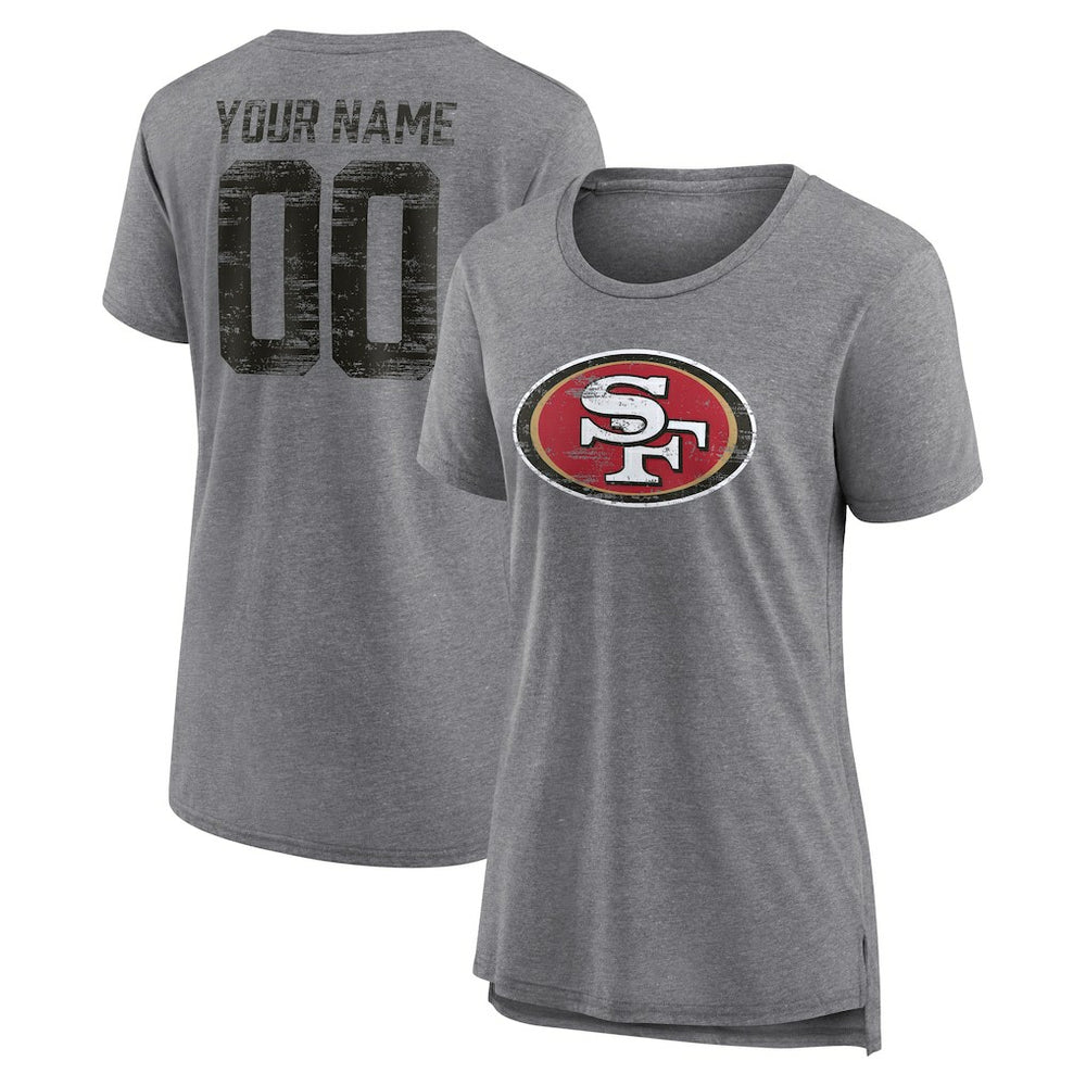 San Francisco 49ers Women's Heritage Custom Name & Number Tri-Blend T-Shirt Gray | NFL