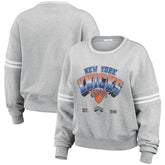 New York Knicks WEAR by Erin Andrews Women's Sleeve Stripe Fleece Crewneck Sweatshirt Gray - NBA