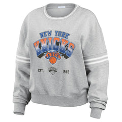 New York Knicks WEAR by Erin Andrews Women's Sleeve Stripe Fleece Crewneck Sweatshirt Gray - NBA