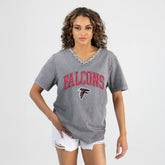 Atlanta Falcons Gameday Couture Women's Relaxed Iconic Edge Rhinestone V-Neck T-Shirt Gray | NFL