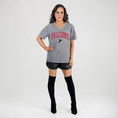 Atlanta Falcons Gameday Couture Women's Relaxed Iconic Edge Rhinestone V-Neck T-Shirt Gray | NFL
