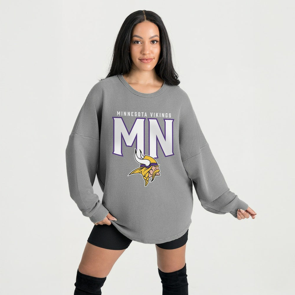 Minnesota Vikings Gameday Couture Women's Oversized Pure Motion Corded Sweatshirt Gray | NFL
