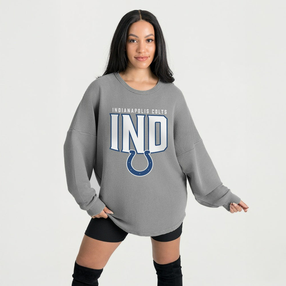 Indianapolis Colts Gameday Couture Women's Oversized Pure Motion Corded Sweatshirt Gray | NFL