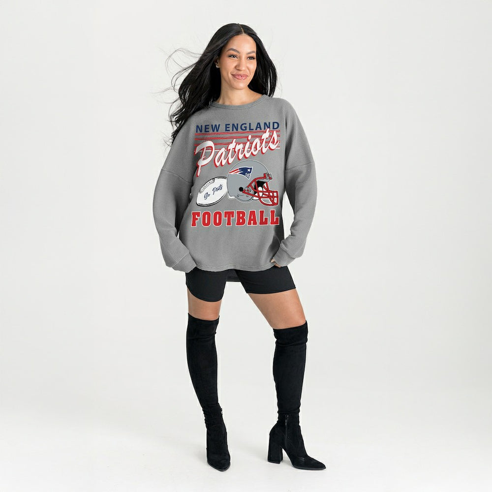 New England Patriots Gameday Couture Women's Oversized Sweet Victory Corded Sweatshirt Gray | NFL