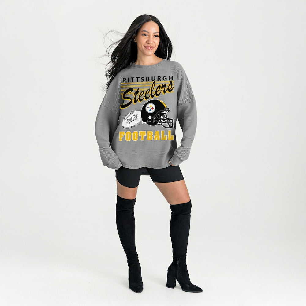 Pittsburgh Steelers Gameday Couture Women's Oversized Sweet Victory Corded Sweatshirt Gray | NFL