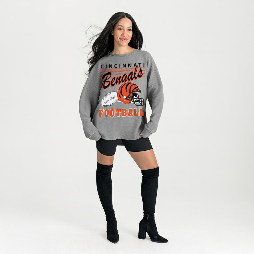 Cincinnati Bengals Gameday Couture Women's Oversized Sweet Victory Corded Sweatshirt Gray | NFL