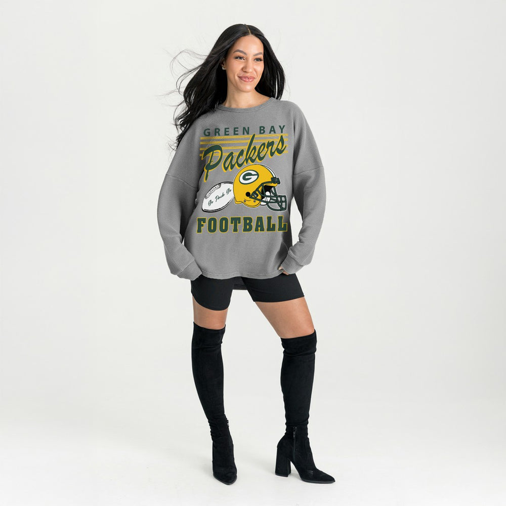 Green Bay Packers Gameday Couture Women's Oversized Sweet Victory Corded Sweatshirt Gray | NFL