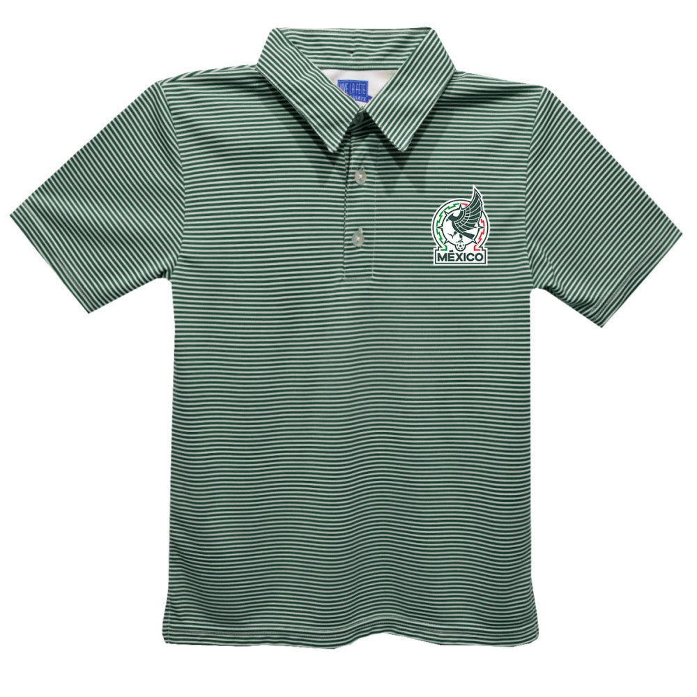 Mexico National Team Vive La Fete Youth Pencil Stripe Polo Green - FIFA World CUP