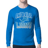 Detroit Lions Starter Comic Style Slogan Long Sleeve T-Shirt Blue | NFL