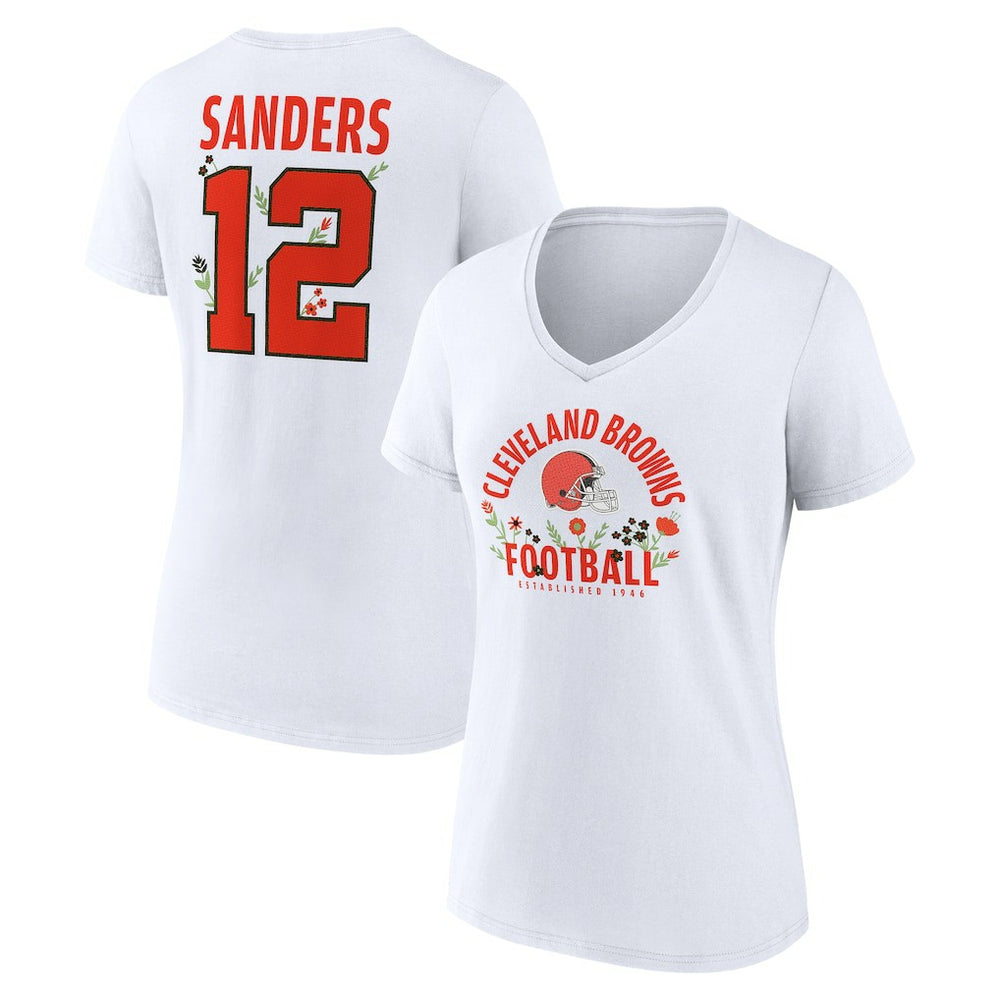 Shedeur Sanders Cleveland Browns Women's Floral Name & Number V-Neck T-Shirt White | NFL