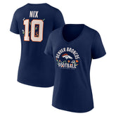Bo Nix Denver Broncos Women's Floral Name & Number V-Neck T-Shirt Navy | NFL