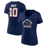 Drake Maye New England Patriots Women's Floral Name & Number V-Neck T-Shirt Navy | NFL
