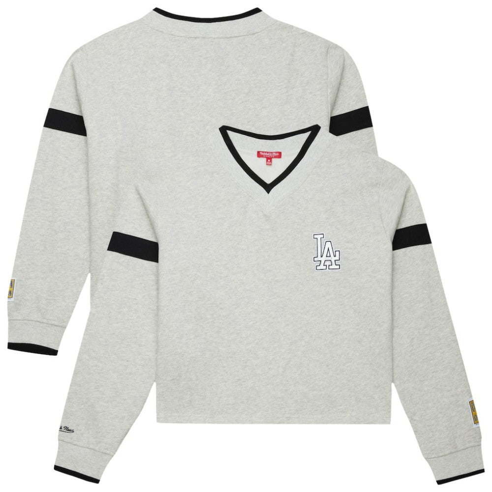 Los Angeles Dodgers Mitchell & Ness Women's Cooperstown Collection V-Neck Cropped Toggle Sweatshirt - MLB