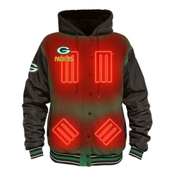 Green Bay Packers ActionHeat 5V Battery Heated Full-Snap Varsity Jacket Green/Black | NFL