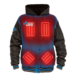 Detroit Lions ActionHeat 5V Battery Heated Full-Snap Varsity Jacket Blue/Black | NFL