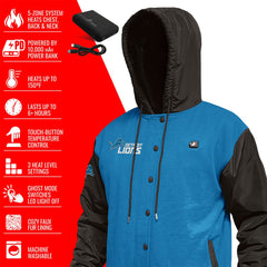 Detroit Lions ActionHeat 5V Battery Heated Full-Snap Varsity Jacket Blue/Black | NFL