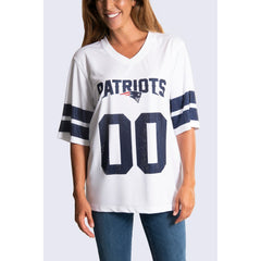 New England Patriots Cuce Women's Rhinestone V-Neck Tunic White | NFL