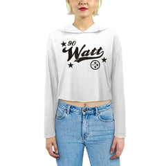 T.J. Watt Pittsburgh Steelers Majestic Threads Women's Glitter Wordmark Hoodie White | NFL