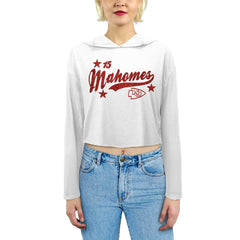 Patrick Mahomes Kansas City Chiefs Majestic Threads Women's Glitter Wordmark Hoodie White | NFL