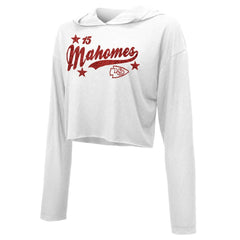 Patrick Mahomes Kansas City Chiefs Majestic Threads Women's Glitter Wordmark Hoodie White | NFL