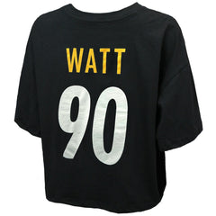 T.J. Watt Pittsburgh Steelers Majestic Threads Women's Swarovski Crystals Boxy Cropped Name & Number T-Shirt Black | NFL