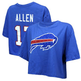 Josh Allen Buffalo Bills Majestic Threads Women's Swarovski Crystals Boxy Cropped Name & Number T-Shirt Royal | NFL