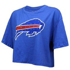 Josh Allen Buffalo Bills Majestic Threads Women's Swarovski Crystals Boxy Cropped Name & Number T-Shirt Royal | NFL