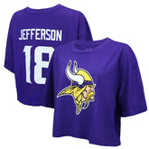 Justin Jefferson Minnesota Vikings Majestic Threads Women's Swarovski Crystals Boxy Cropped Name & Number T-Shirt Purple | NFL