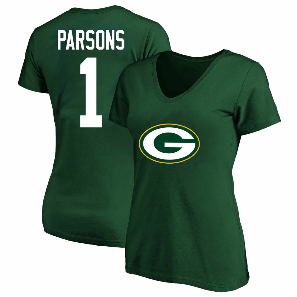 Micah Parsons Green Bay Packers Women's Plus Size Name & Number V-Neck T-Shirt Green | Fanatics