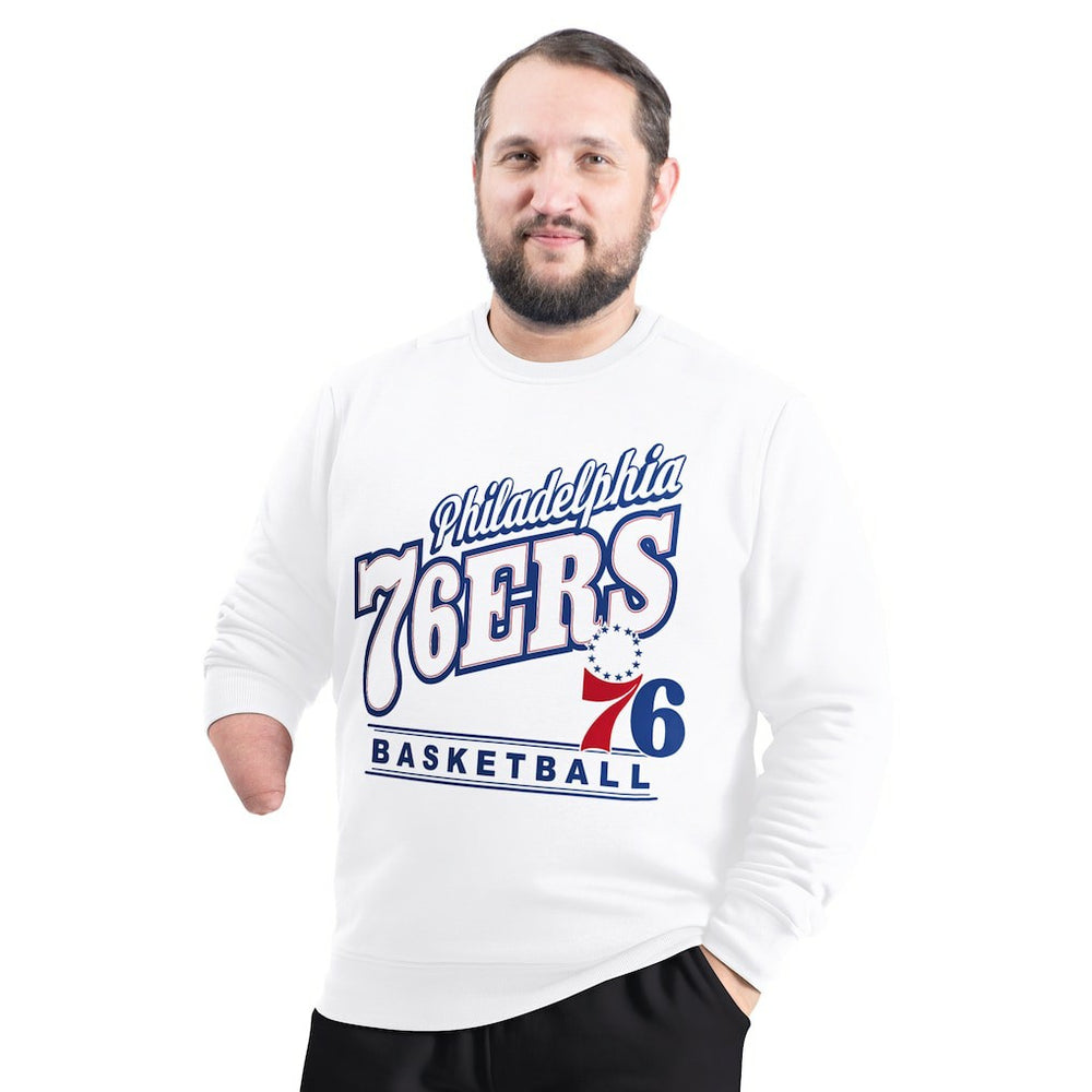 Philadelphia 76ers G-III Sports by Carl Banks Adaptive Headliner Fleece Crewneck Sweatshirt White - NBA