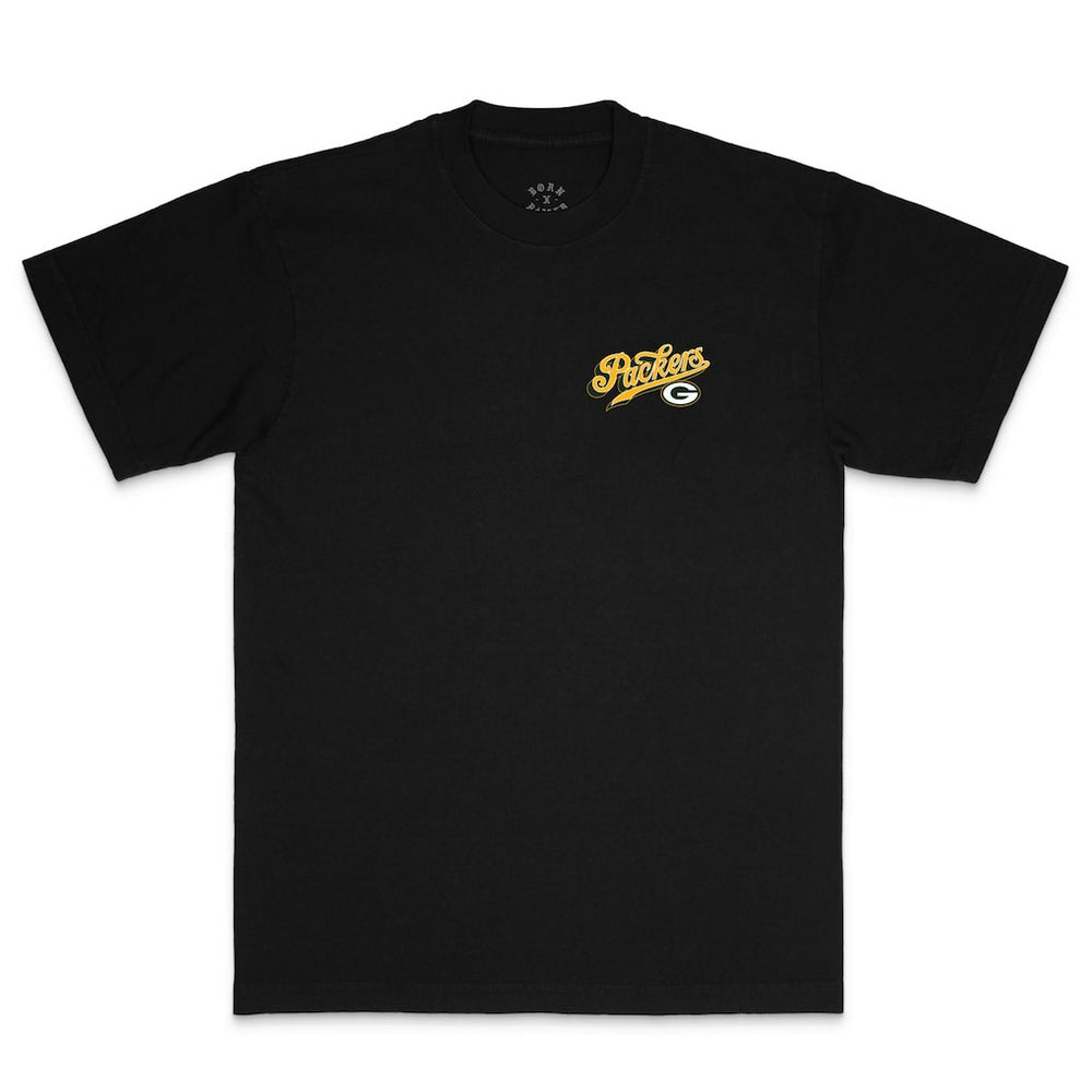 Green Bay Packers Born x Raised Unisex Pro Script T-Shirt Black | NFL