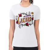 Los Angeles Lakers G-III 4Her by Carl Banks Women's Super-Slim Fit Lightweight Roses Crew Neck T-Shirt White - NBA
