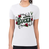 Milwaukee Bucks G-III 4Her by Carl Banks Women's Super-Slim Fit Lightweight Roses Crew Neck T-Shirt White - NBA