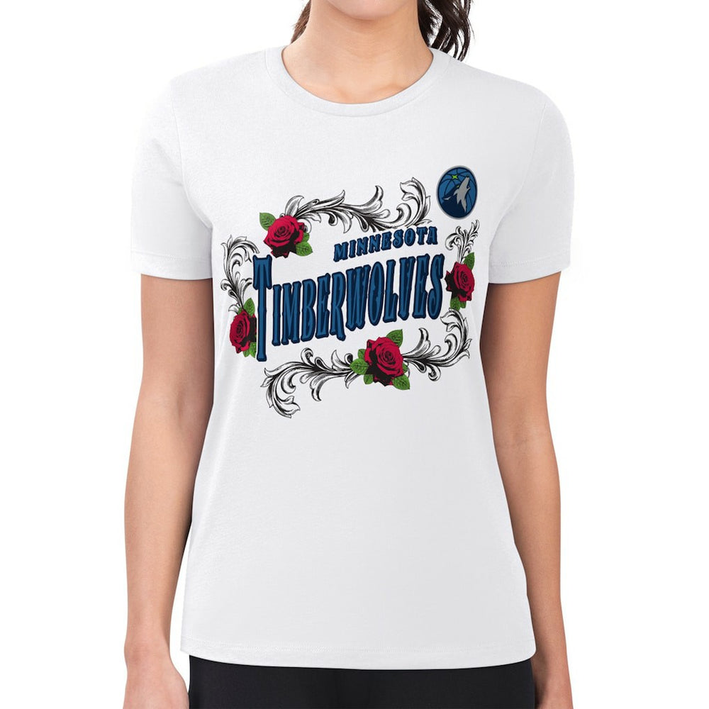 Minnesota Timberwolves G-III 4Her by Carl Banks Women's Super-Slim Fit Lightweight Roses Crew Neck T-Shirt White - NBA