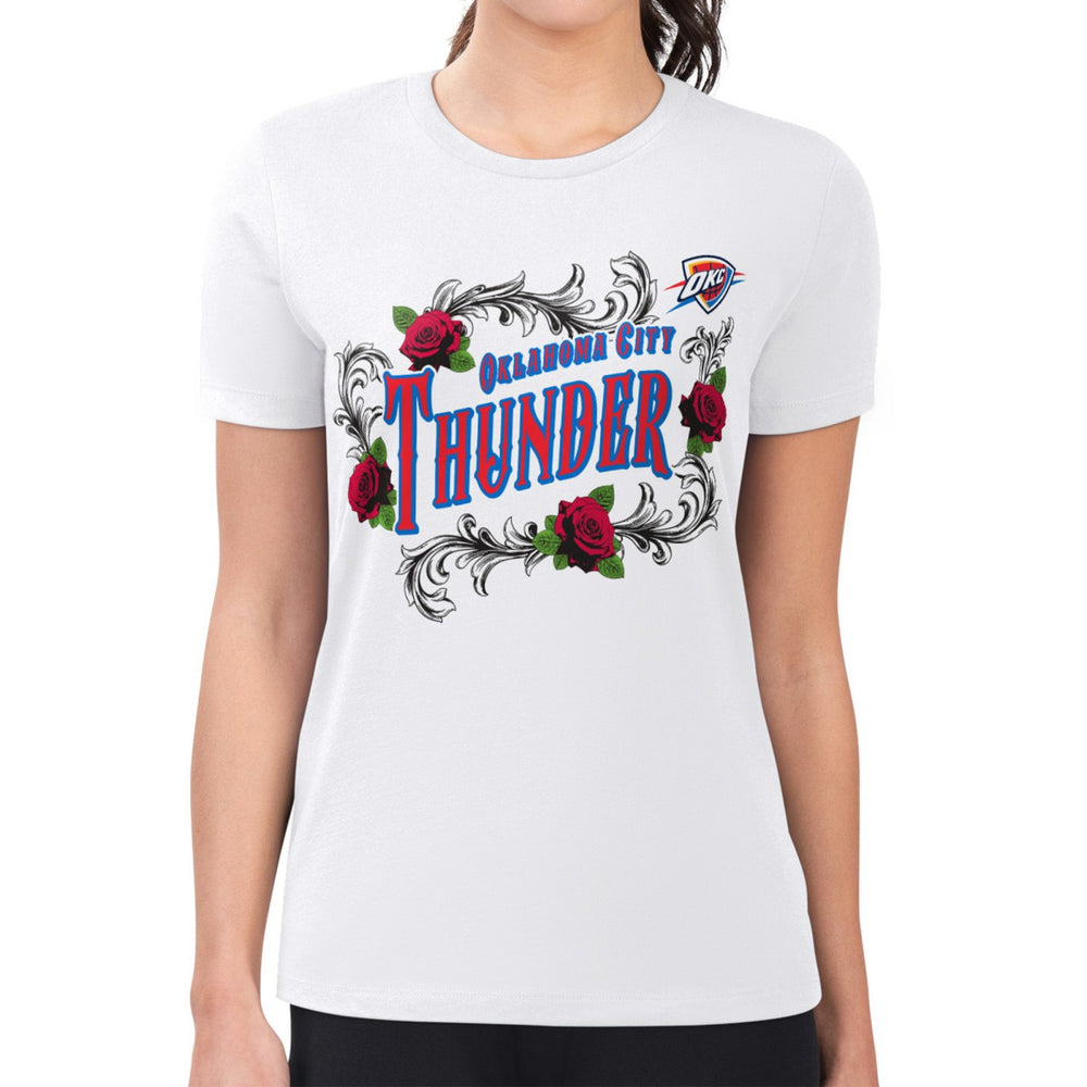 Oklahoma City Thunder G-III 4Her by Carl Banks Women's Super-Slim Fit Lightweight Roses Crew Neck T-Shirt White - NBA