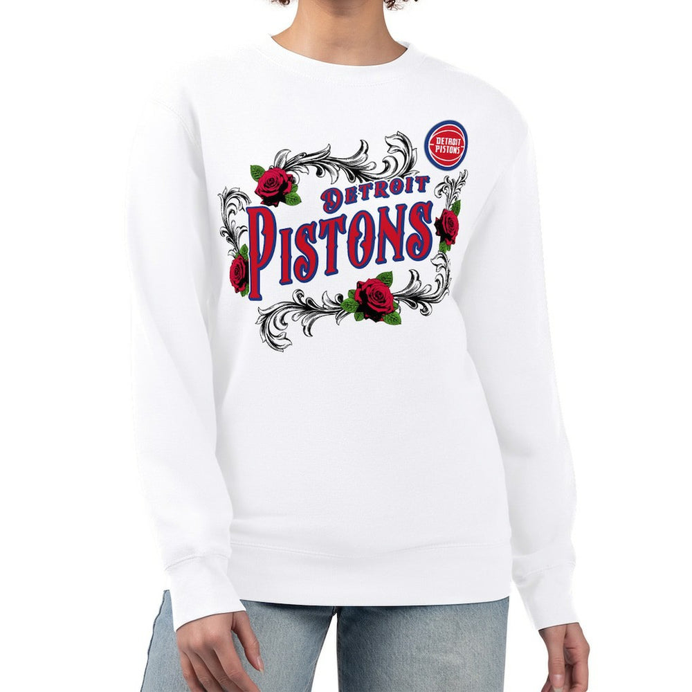 Detroit Pistons G-III 4Her by Carl Banks Women's Roses Fleece Tri-Blend Sweatshirt White - NBA