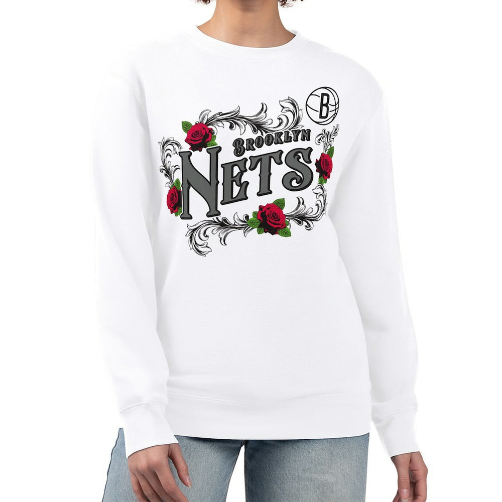 Brooklyn Nets G-III 4Her by Carl Banks Women's Roses Fleece Tri-Blend Sweatshirt White - NBA