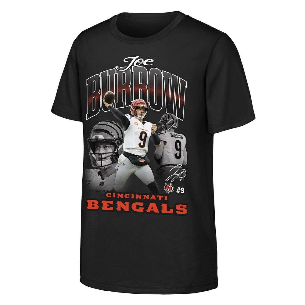 Joe Burrow Cincinnati Bengals Outerstuff Youth Triple Pic T-Shirt Black | NFL