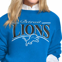 Detroit Lions Starter Women's Arch Stripe Fleece Crewneck Sweatshirt Blue | NFL