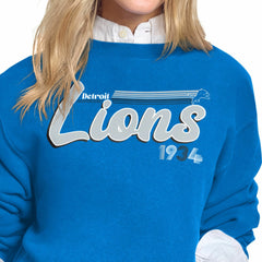 Detroit Lions Starter Women's Groovy Script Fleece Crewneck Sweatshirt Blue | NFL