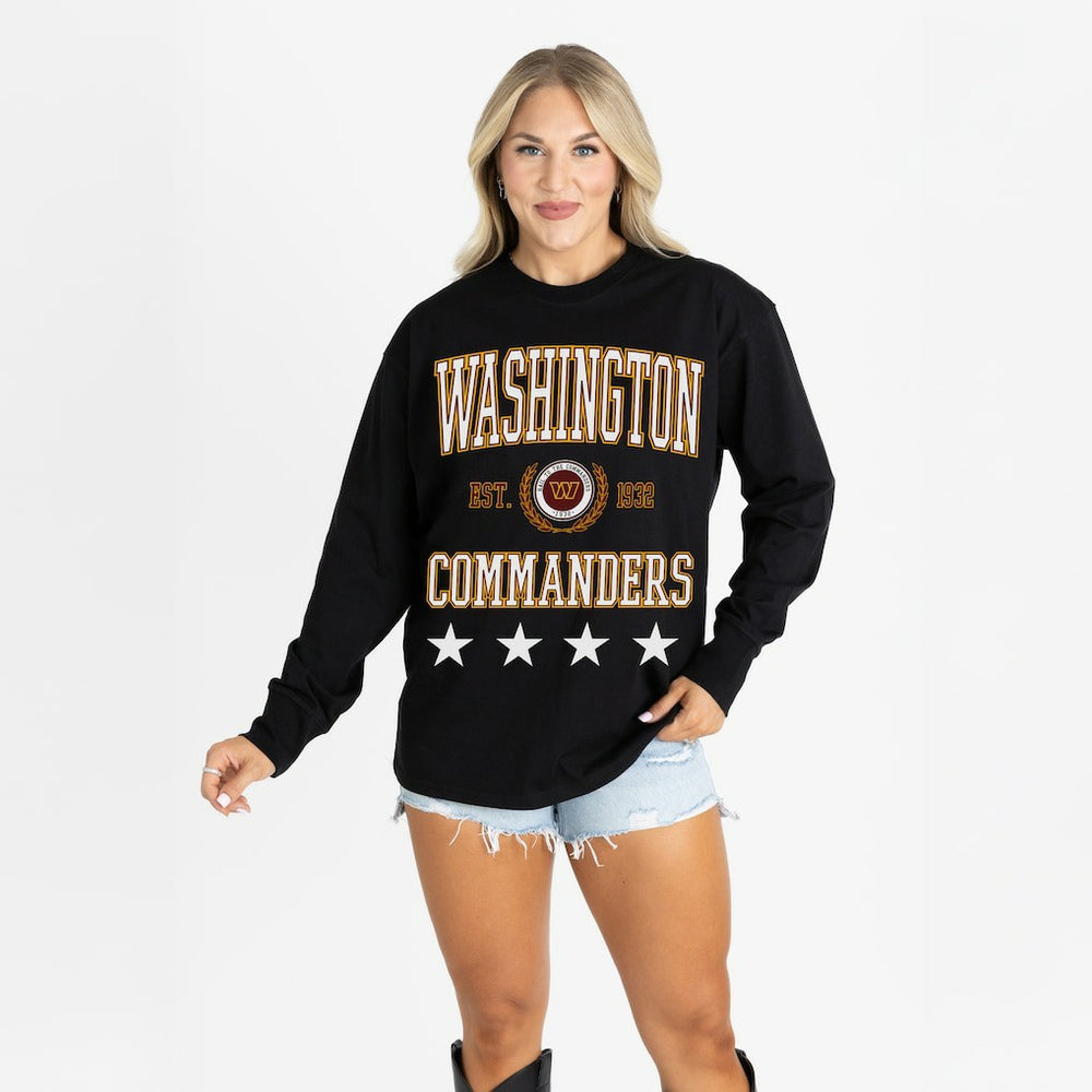 Washington Commanders Gameday Couture Women's Oversized Everyday Star Long Sleeve T-Shirt Black | NFL